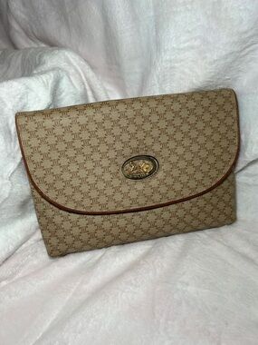 345. Vintage CELINE Macadam PVC and leather beige shoulder bag w/coa